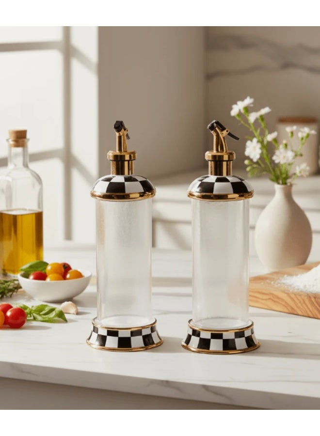 Mayflower Glass & Ceramic Oil Bottle Set – 2 Pieces, 28 × 10 cm, Black & White Kitchen Dispenser - Image 2